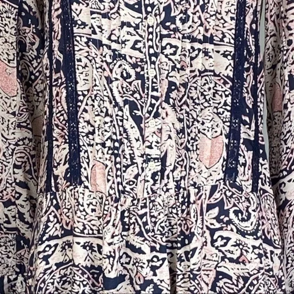 ANTHROPOLOGIE/TINY cream, blue with mauve “Caviana” shirt dress in size XXS. EUC - Picture 4 of 11